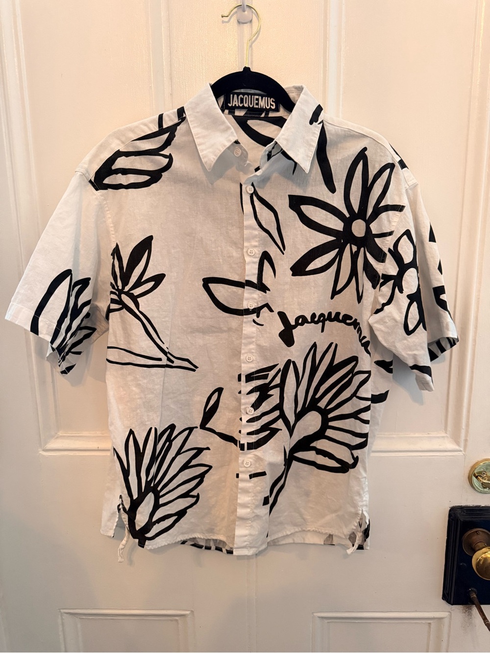 Jacquemus White Shirt with Black Floral Sketch Print